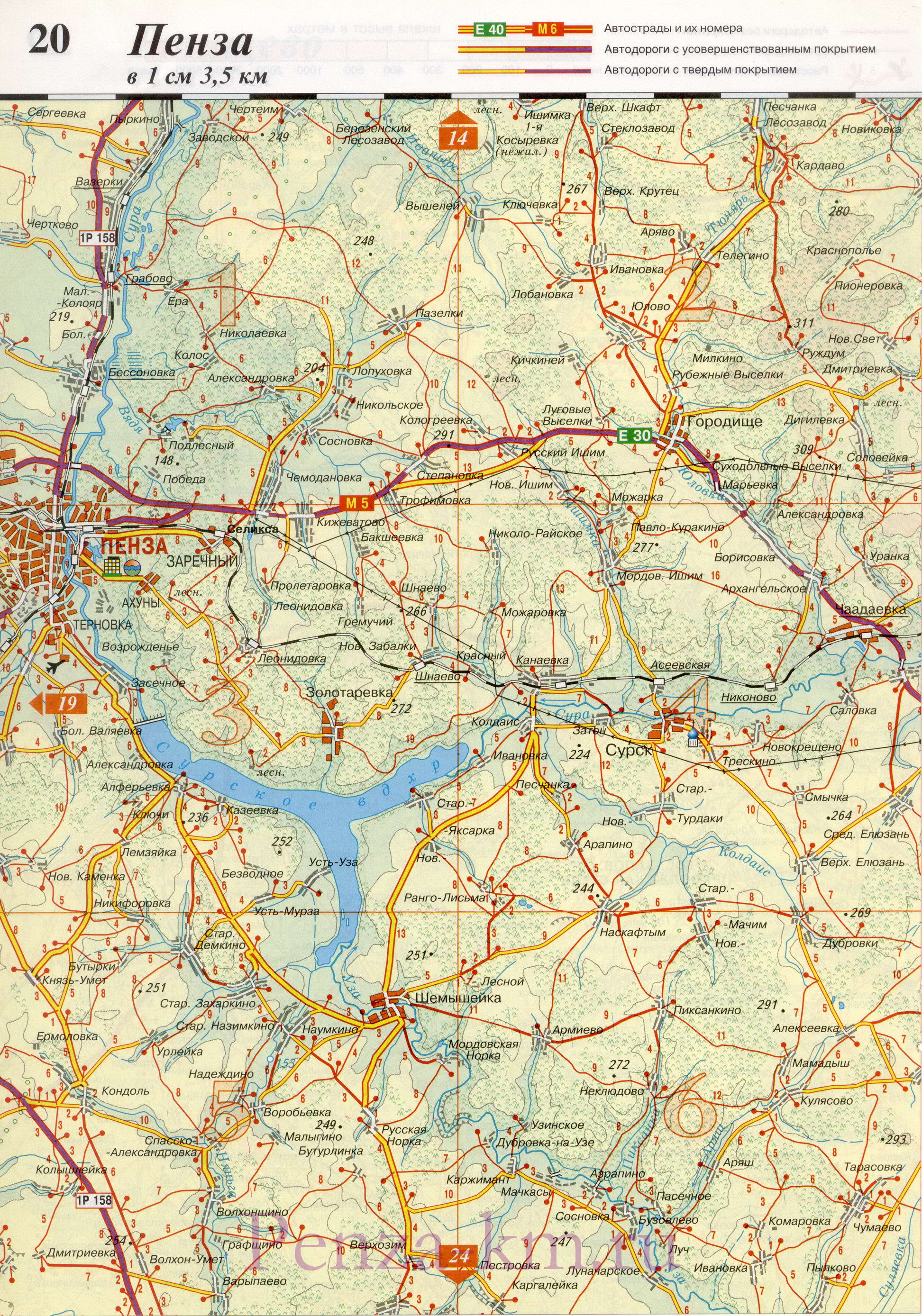  Пенза на карте России. Карта дорог Пензы и окрестностей (название города Пенза по реке Пенза), B0 - 