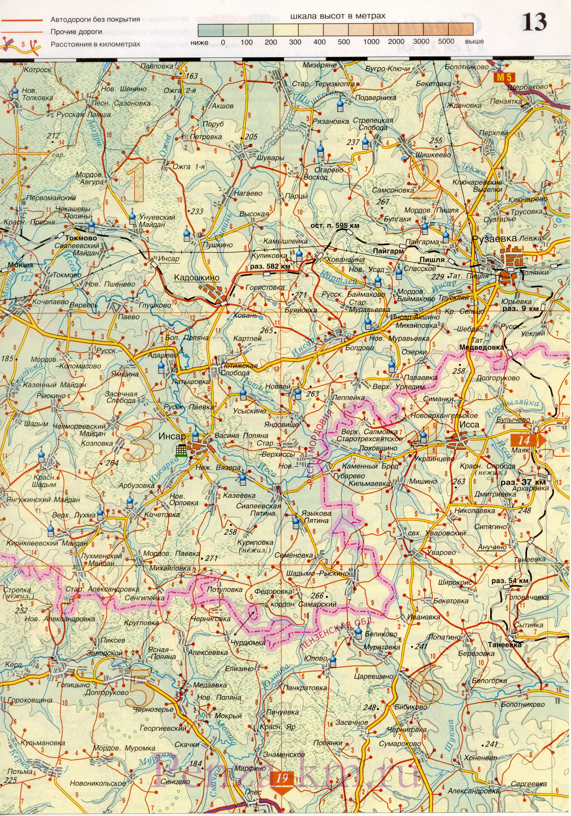 Нижний Ломов на карте России. Карта дорог города Нижний Ломов и окрестностей, B0 - 