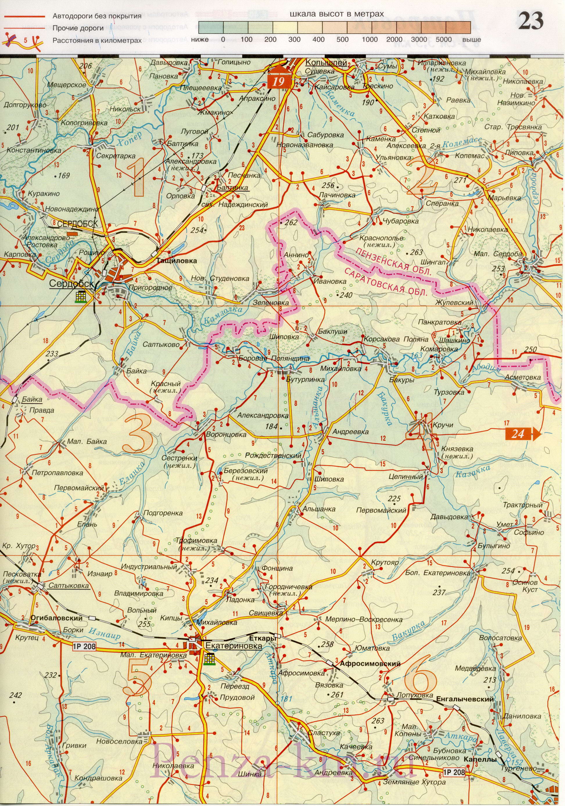 Сердобск карта дорог. Крупномасштабная карта дорог города Сердобск Пензенской области, B0 - 