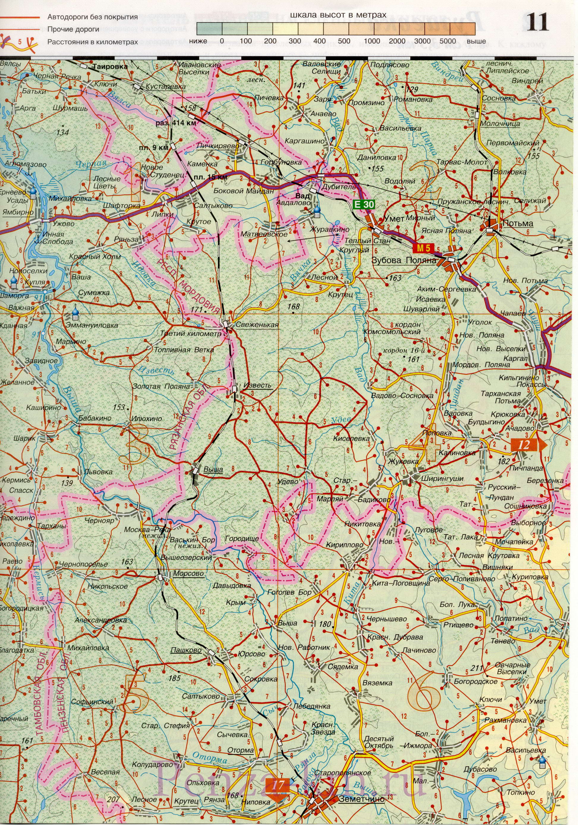  Пензенская область карта дорог. Подробная карта автодорог Пензенской области масштаба 1см:3,5км, A0 - 