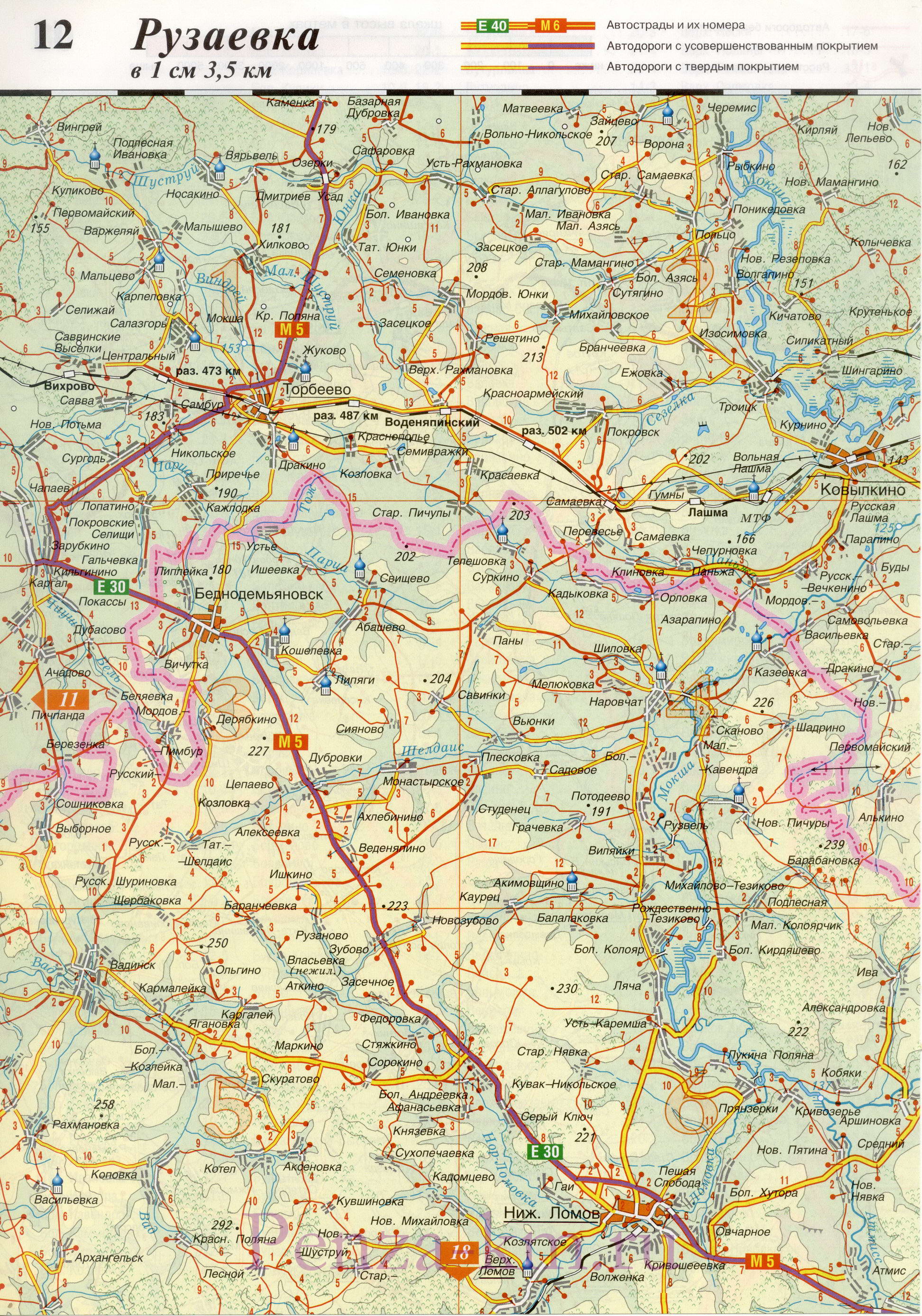  Пензенская область карта дорог. Подробная карта автодорог Пензенской области масштаба 1см:3,5км, B0 - 