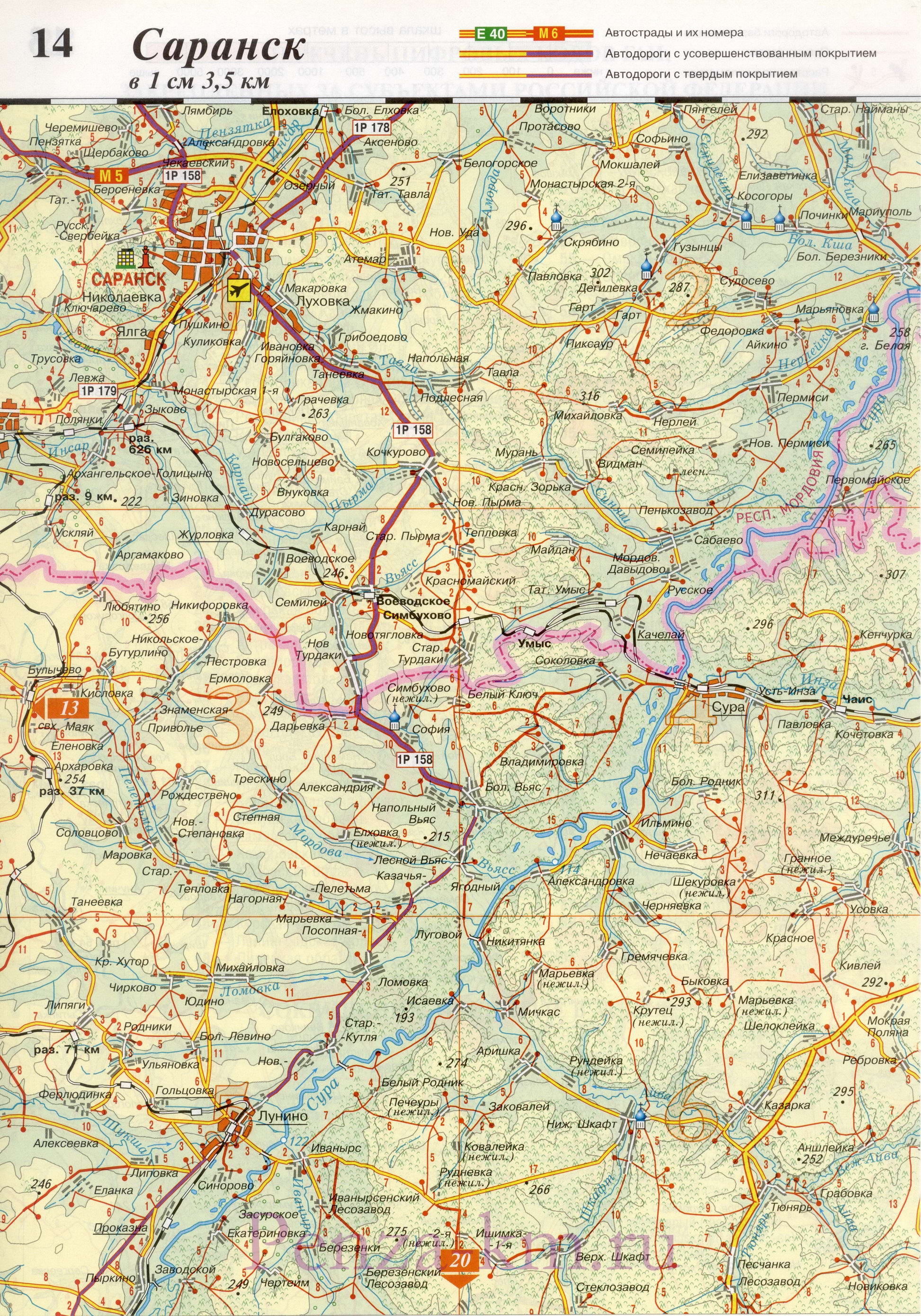  Пензенская область карта дорог. Подробная карта автодорог Пензенской области масштаба 1см:3,5км, D0 - 